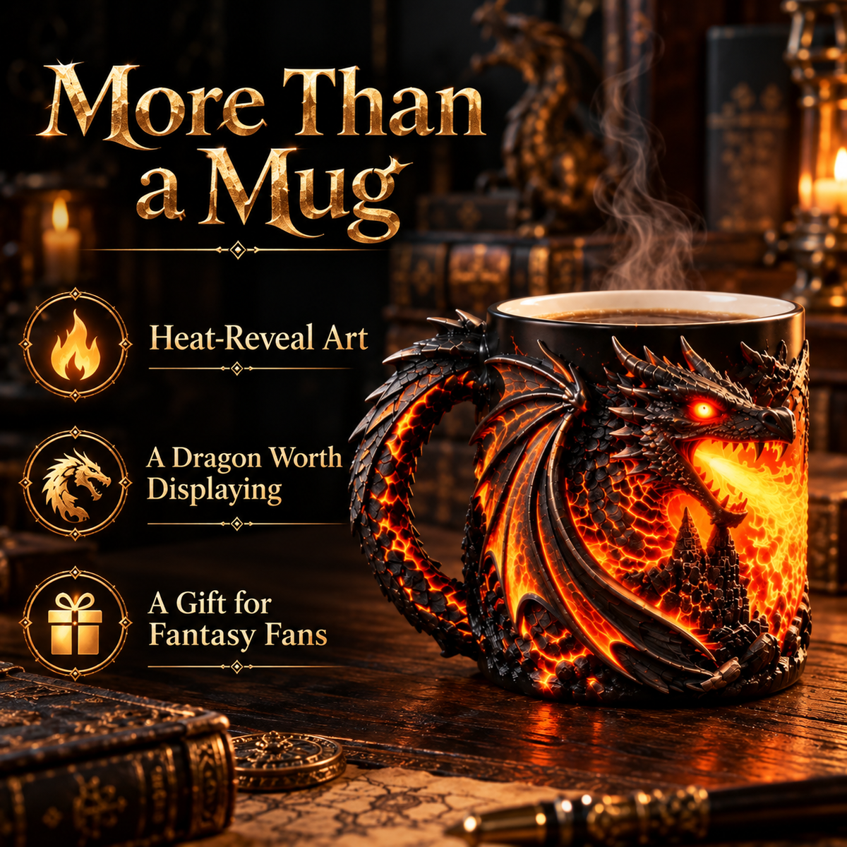 🐉✨  Dragonfire 3D Heat-Reveal Magic Mug | Add a Hot Drink. Awaken the Dragon.🔥