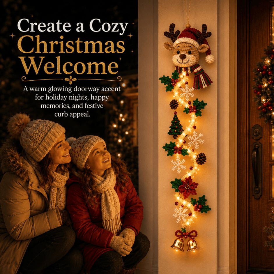 ⏳ 65% OFF – 🎄MerryCascade™ Glowing Christmas Door Hanger | 6 Festive Lighted Designs with Warm Glow, Dimensional Details & Space-Saving Vertical Décor ✨