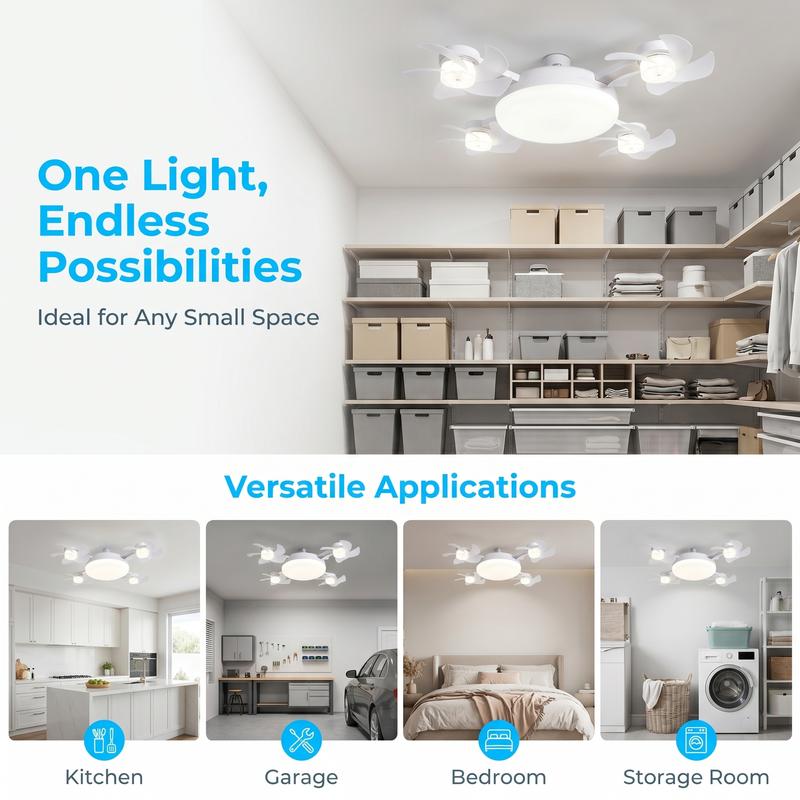 E27 Ceiling Fan Light with Remote, Silent LED Fan & Light 2-in-1 for Bedroom