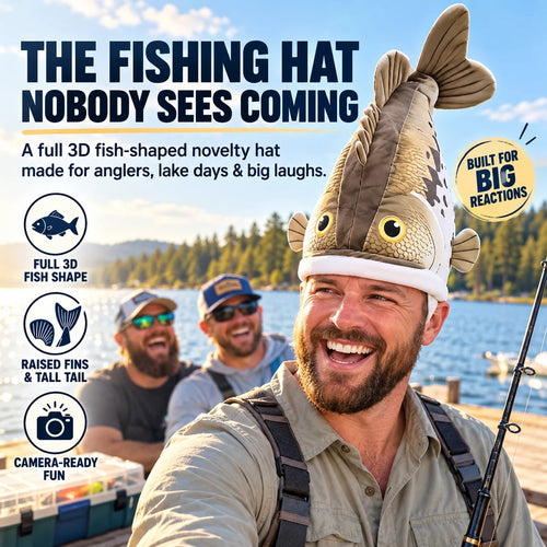 ✨🔥Funny 3D Fish Hat — Funny Fishing Gift for Anglers, Lake Days & Parties