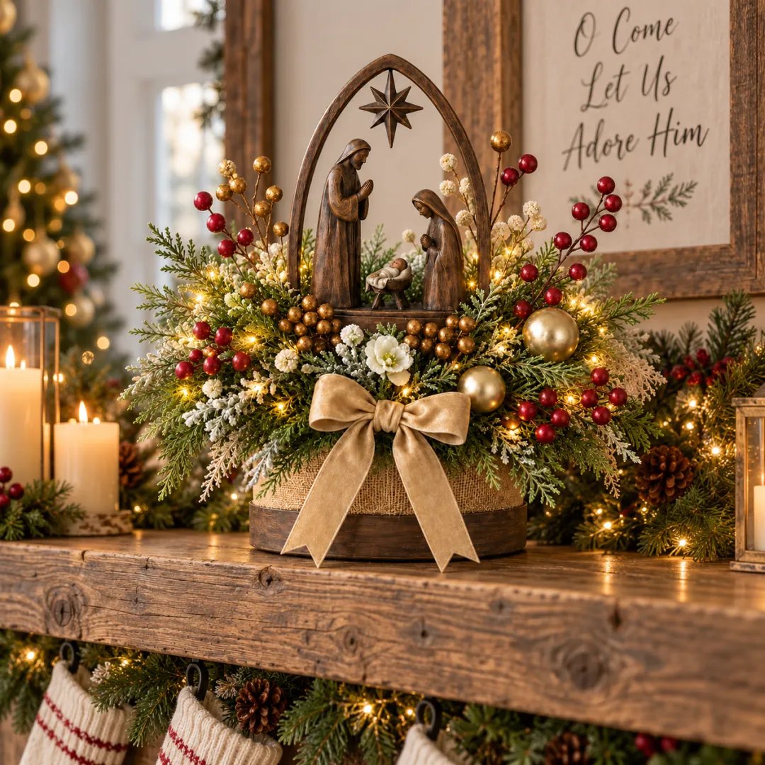 🌸Candlelit Christmas Nativity Centerpiece