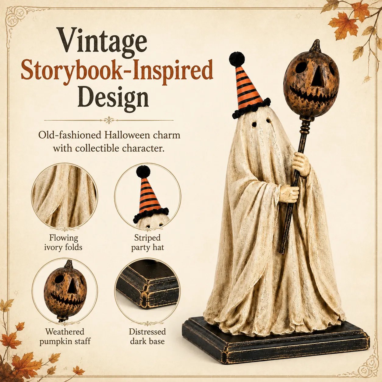 ✨🎃 Limited Seasonal Edition - 👻 Lighted Vintage Ghost Figurine with Glowing Pumpkin Staff