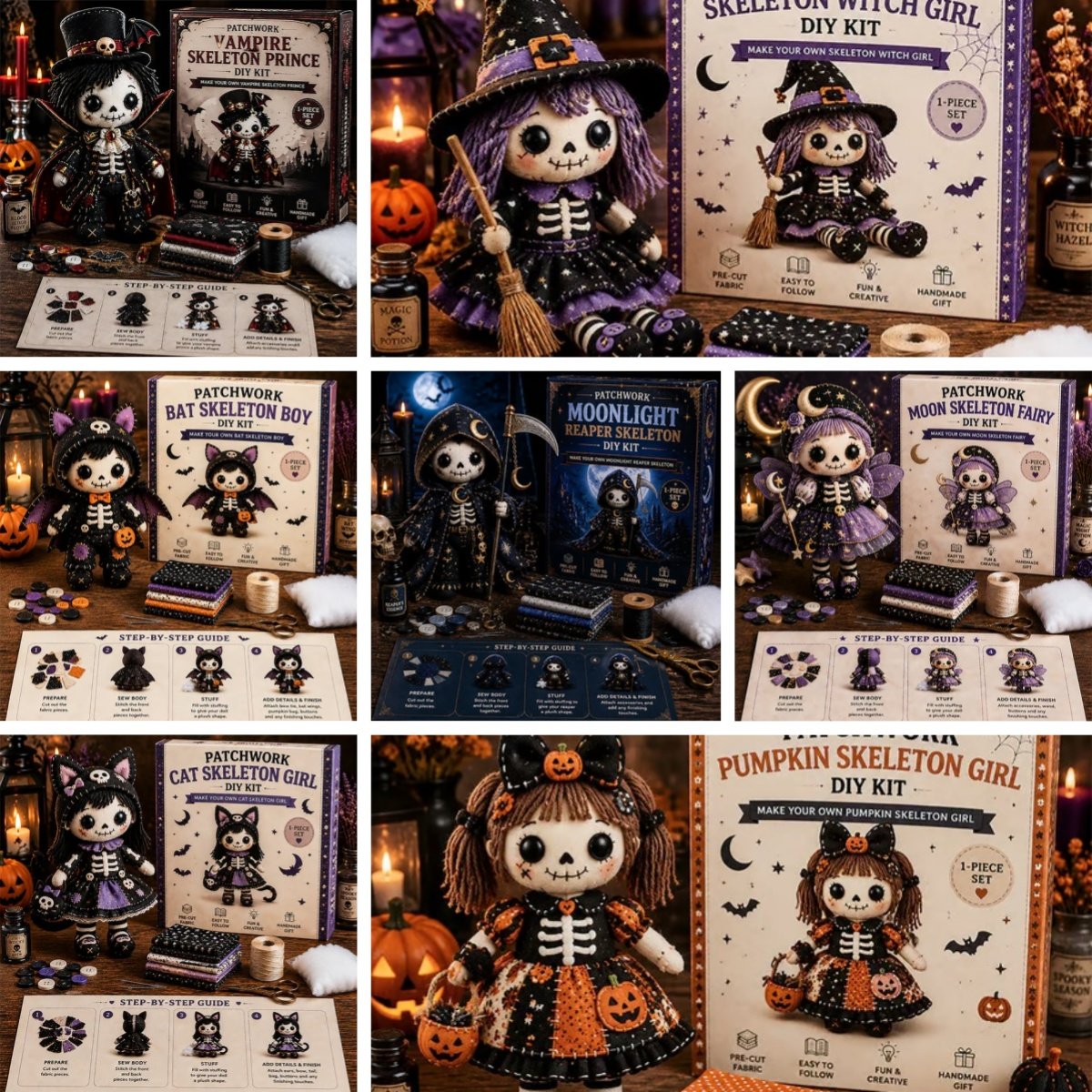 🔥HOT SALE 49% OFF🎃🧙‍♀️Patchwork Skeleton Witch Girl DIY Kit👻🦴🎃  – Handmade Halloween Wall & Door Décor