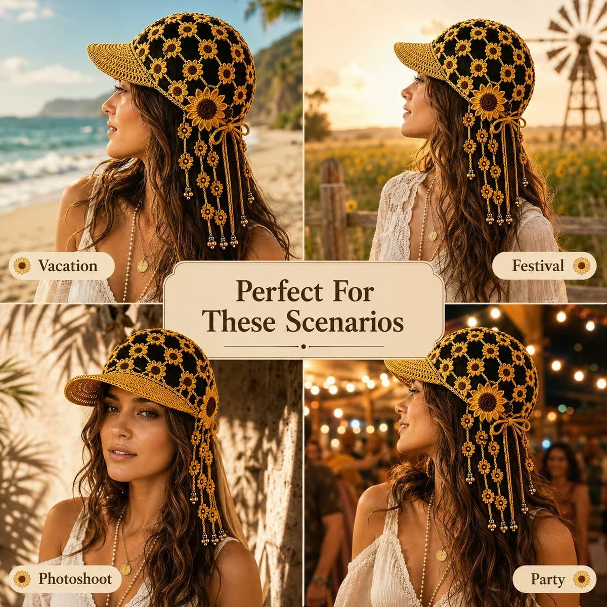 🔥Last Day 49% OFF - ☀ 🌻 Knitted Sunflower Hollow-Out Baseball Cap