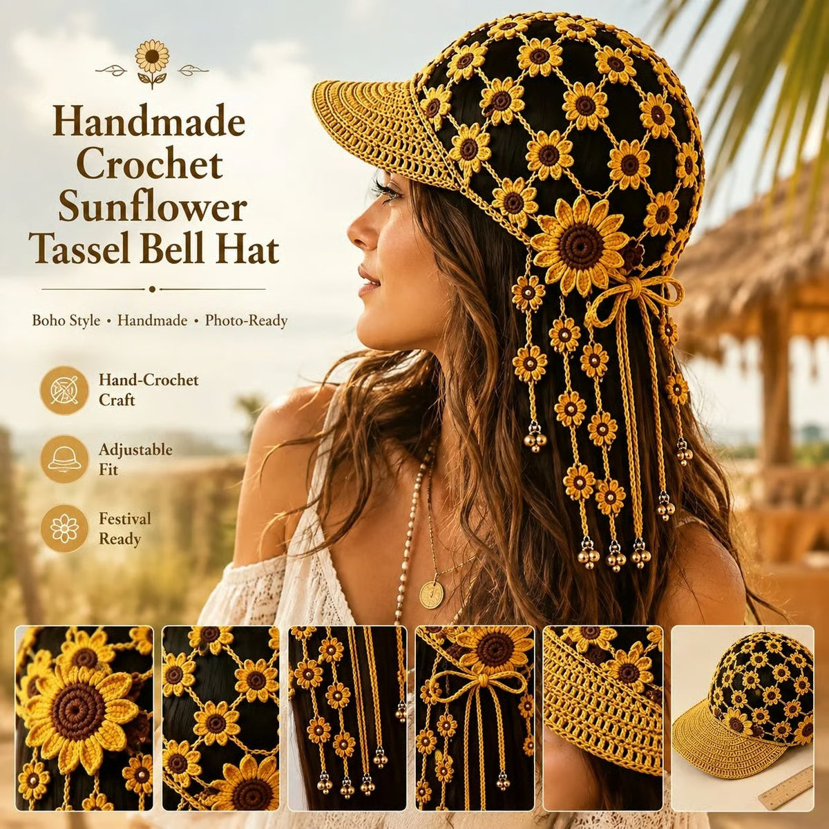 🔥Last Day 49% OFF - ☀ 🌻 Knitted Sunflower Hollow-Out Baseball Cap