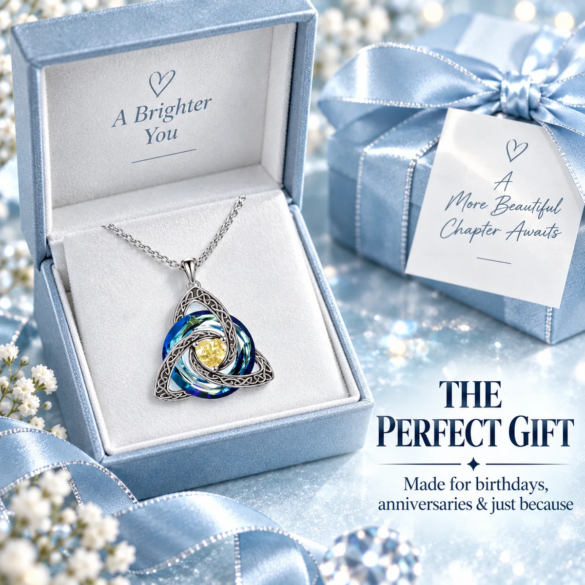 🔥LAST DAY 50% OFF - ✝️12-Month Birthstone Celtic Trinity Knot Necklace 💖