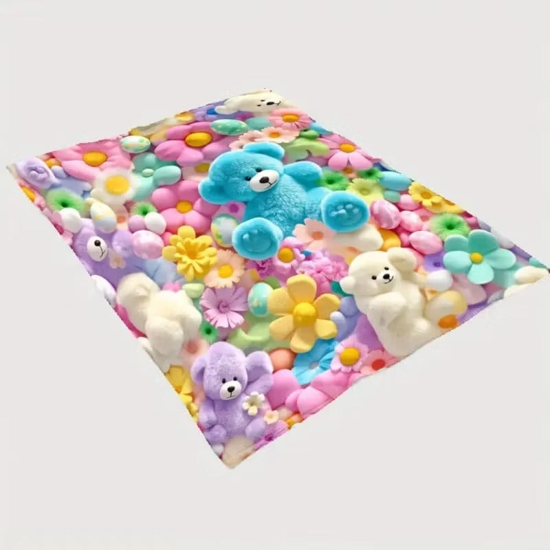 Teddy pastel floral throw blanket gift scene