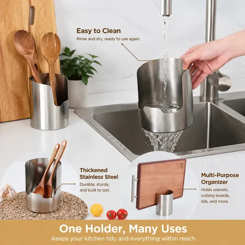 Large capacity stainless steel kitchen utensil holder