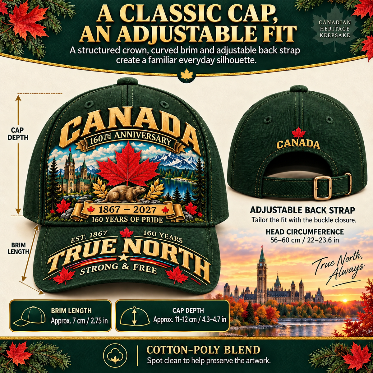 49% OFF -  Canada 160th Anniversary 1867–2027 – Premium Heritage Cap | Cotton-Poly Blend • Detailed Embroidery • Adjustable Fit