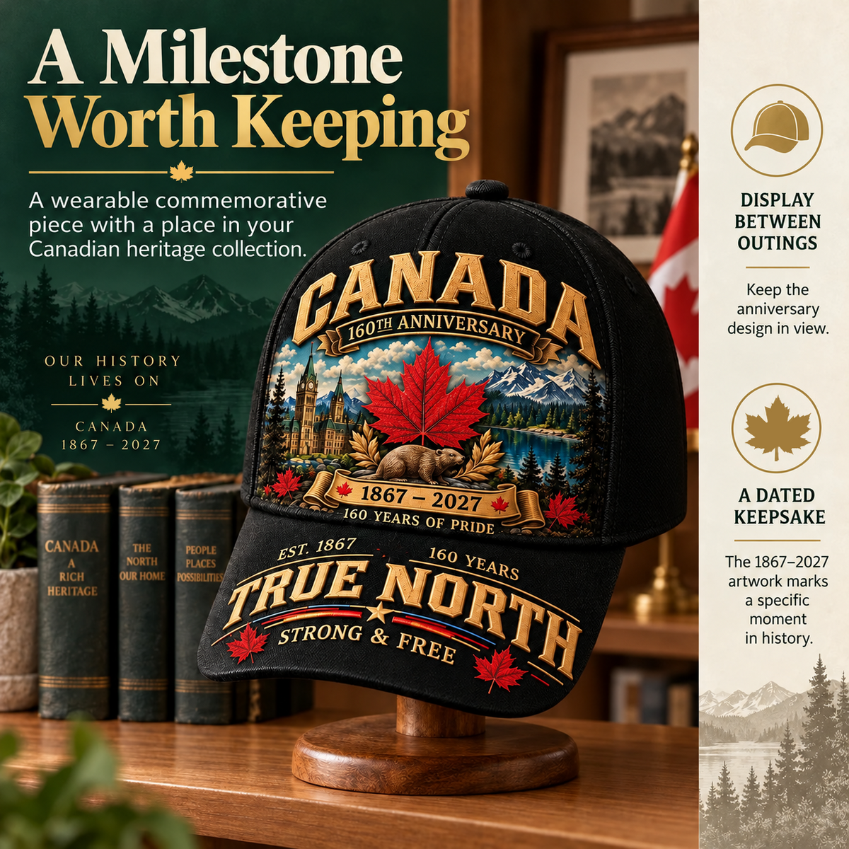 49% OFF -  Canada 160th Anniversary 1867–2027 – Premium Heritage Cap | Cotton-Poly Blend • Detailed Embroidery • Adjustable Fit