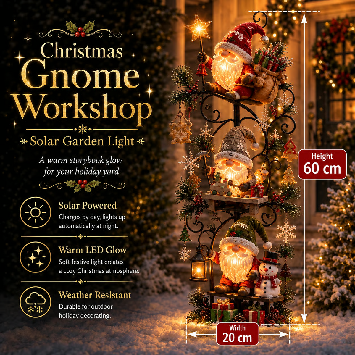 🔥😍🎄✨ Christmas Gnome Workshop Solar Garden Light 🎁🌟