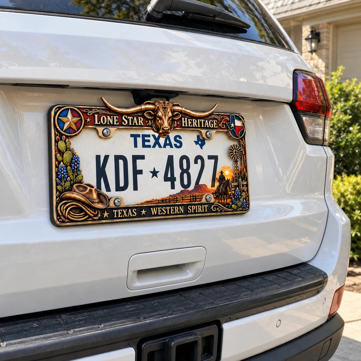 🐂 Texas Longhorn Western Metal License Plate Frame – Vintage Cowboy & Lone Star Ranch Gift 🤠
