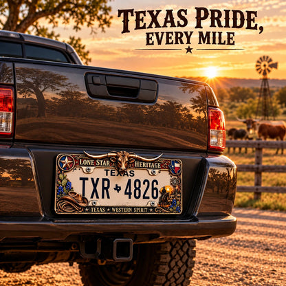 🐂 Texas Longhorn Western Metal License Plate Frame – Vintage Cowboy & Lone Star Ranch Gift 🤠